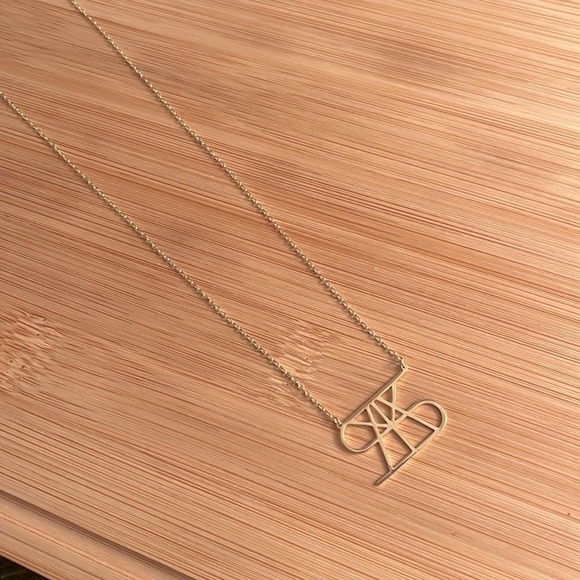 Brand New 14K Gold Plated Sterling Silver Geometric Unique “S” Monogram Necklace - Picture 10 of 15